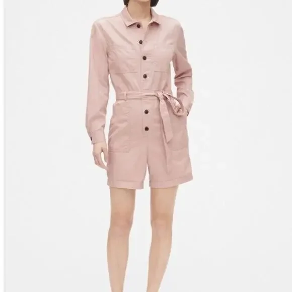 GAP Pink Utility Romper Long Sleeve Size 12 Tall - Picture 1 of 8